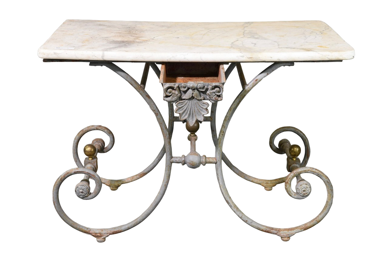 19th Century French Antique White Marble Top Pastry Table
