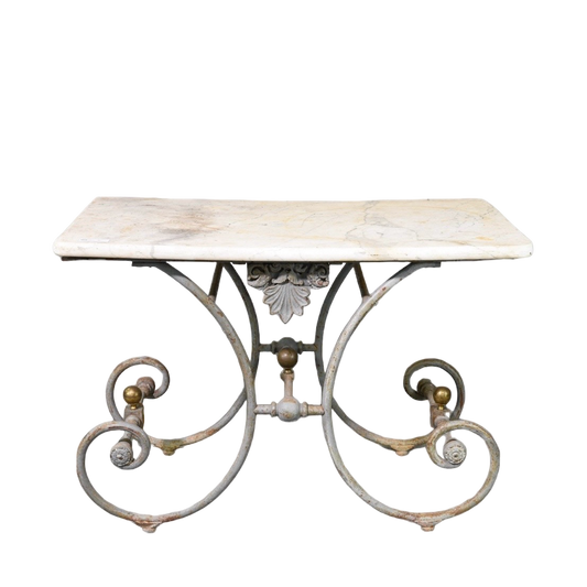 19th Century French Antique White Marble Top Pastry Table