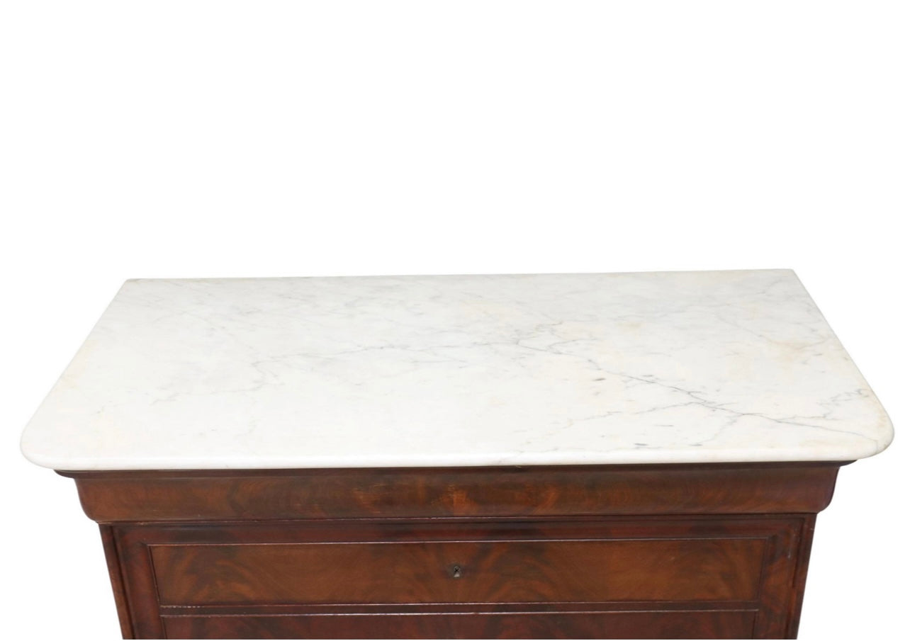 Mid 19th Century Louis Philippe White Marble Top Commode