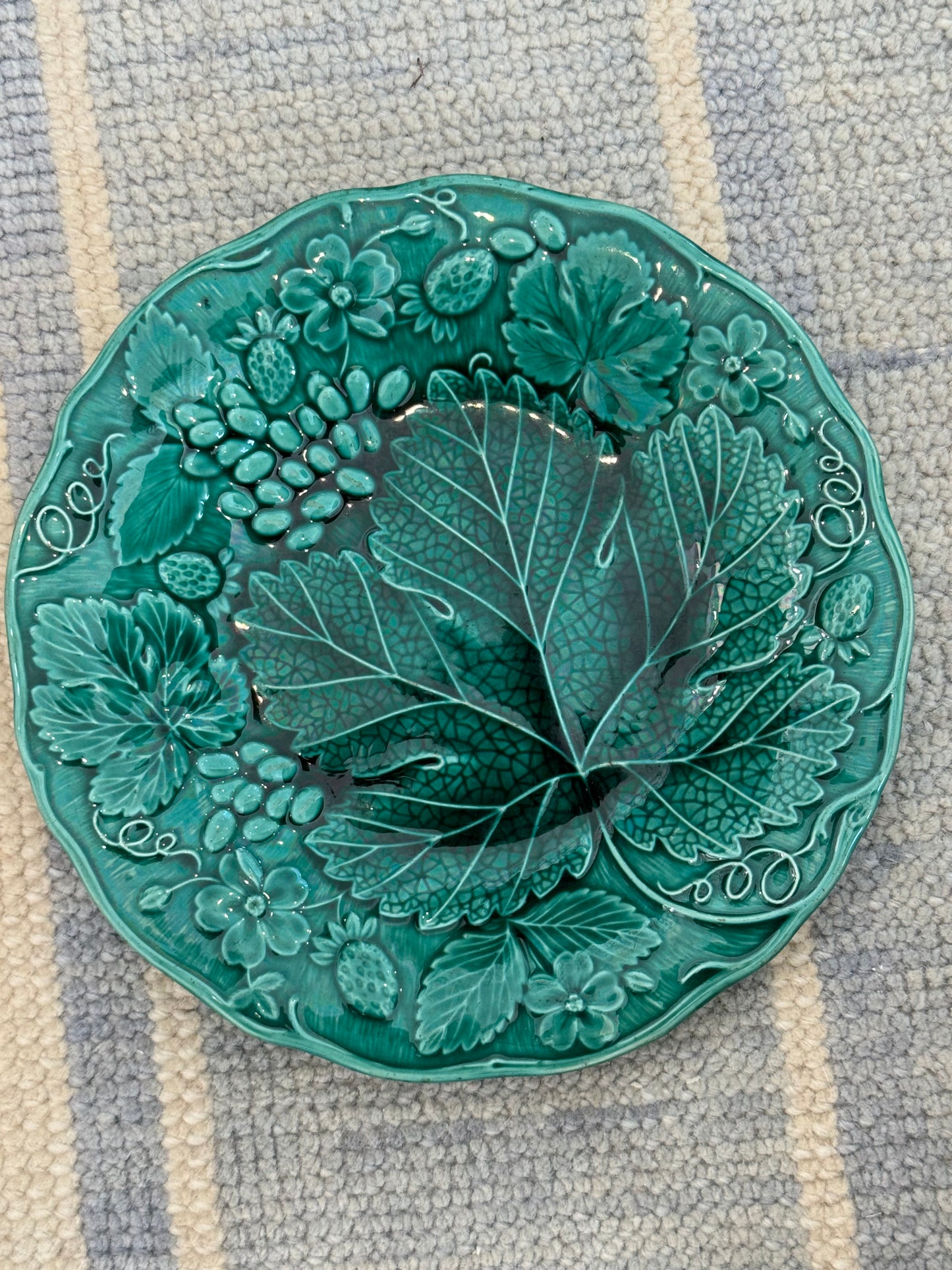 Green Strawberry Leaves Majolica c. 1890