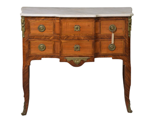 French Antique Louis XV White Marble Top Commode with Ormolu