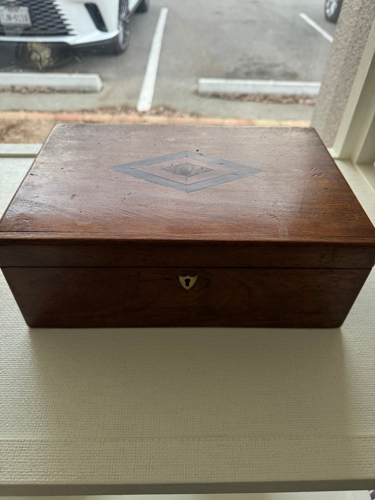 Antique English Writing Desk with Diamond Inlay