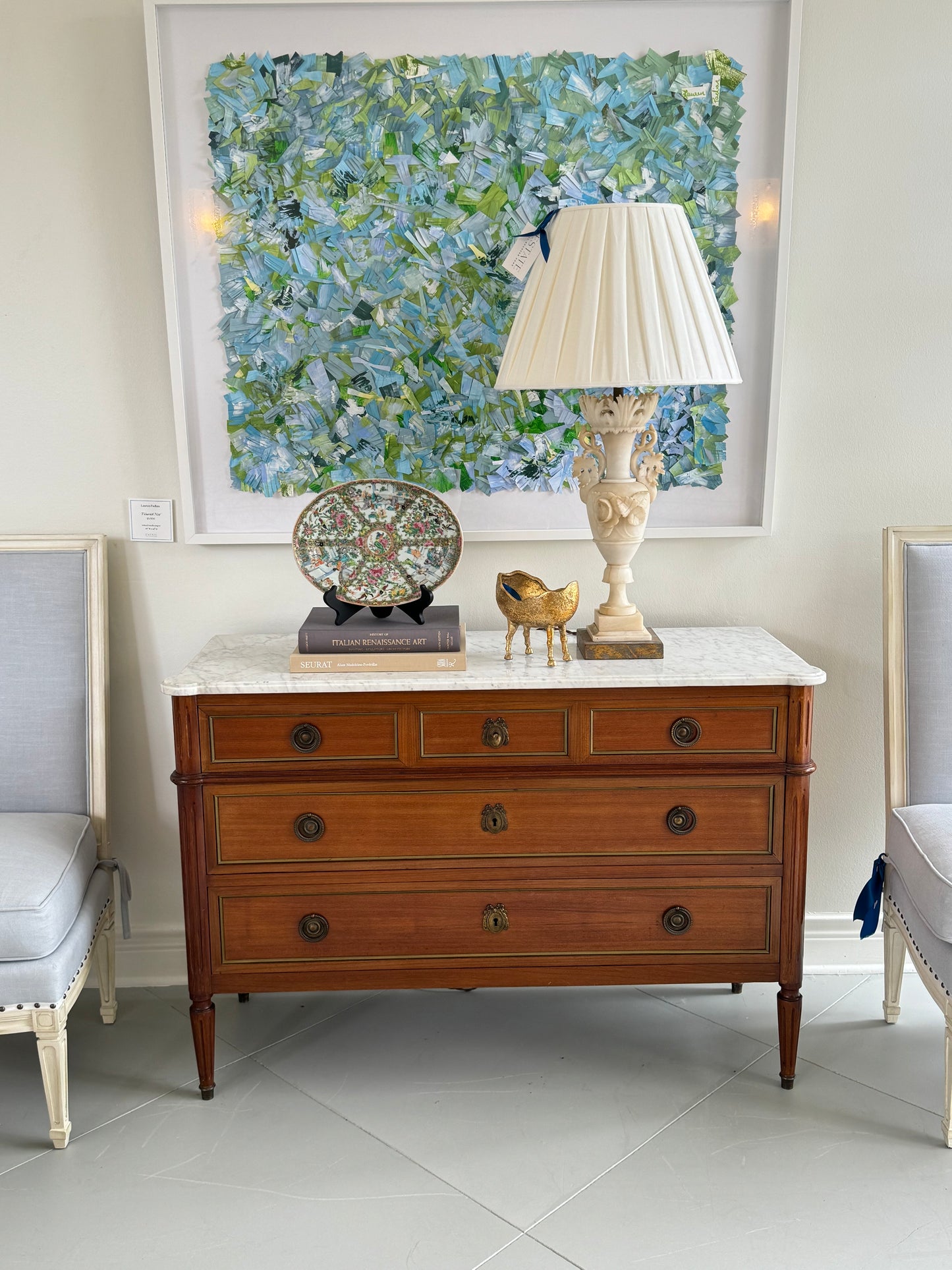 Louis XVI White Marble Top Commode (48")