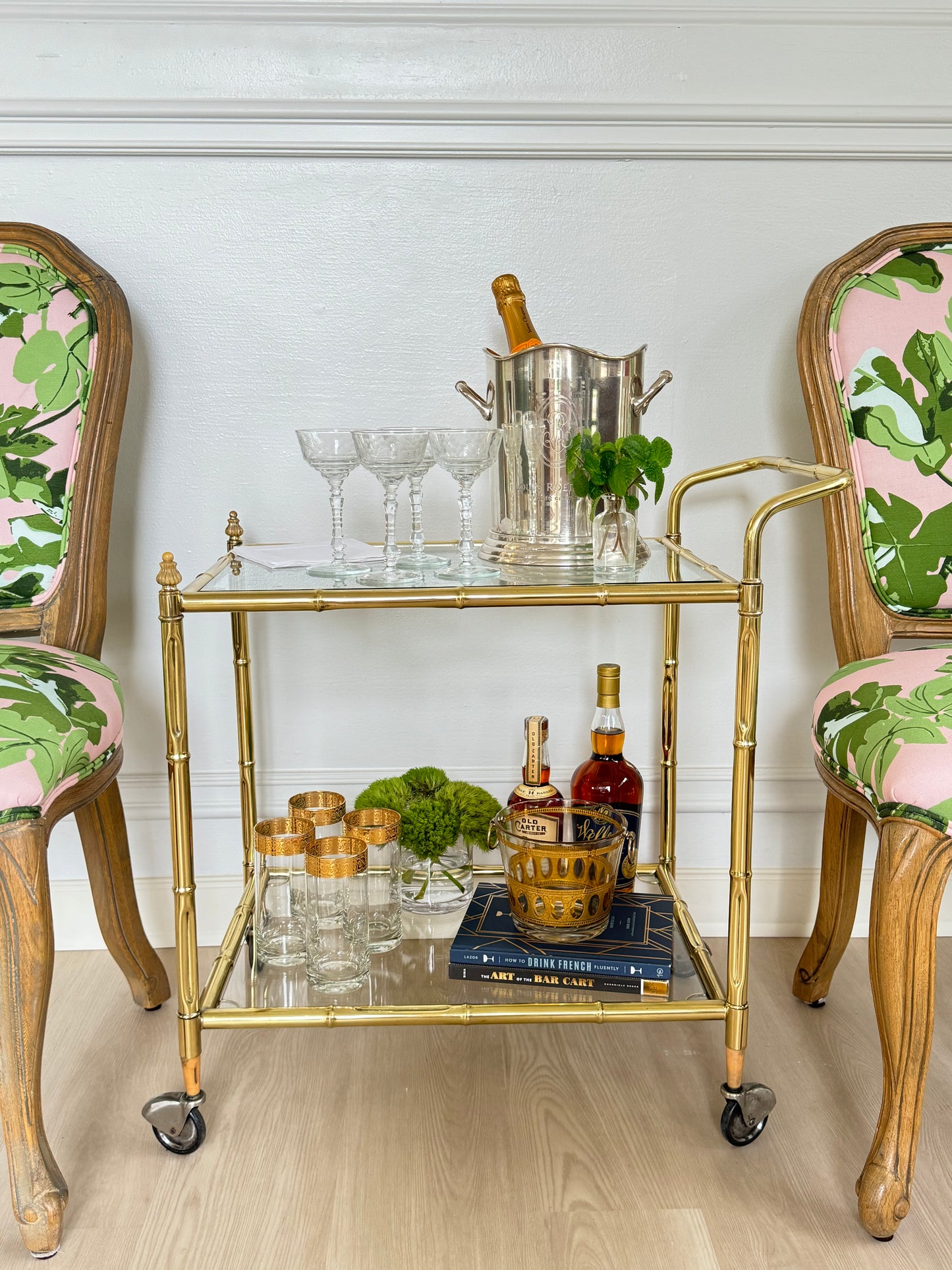 Mid-Century Modern Faux Bamboo Bar Cart