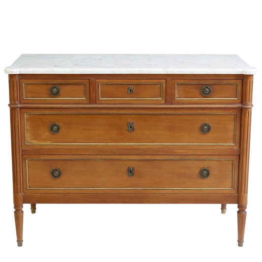 Early 20th Century Louis XVI Style White Marble Top Commode