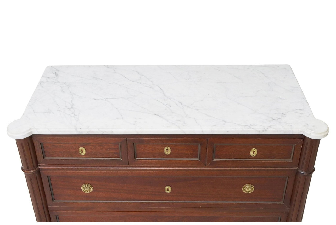 Mid 20th Century Louis XVI Style Marble Top Commode