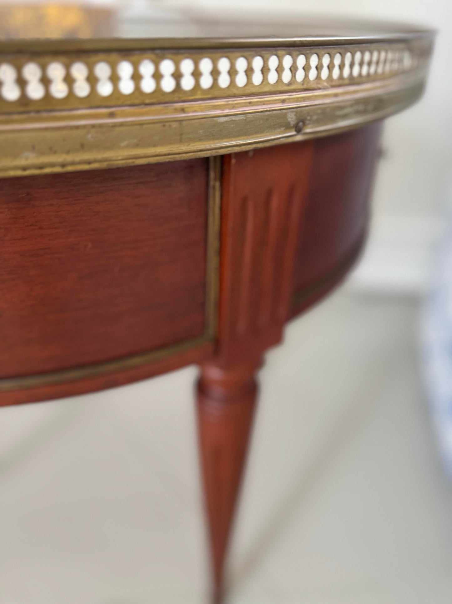 Louis XVI Style White Marble Top Bouillotte Table with Trim